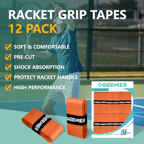 Tennis Racket Grip Tape, 3, 6, 12 Pack Tennis Overgrip Tape, Absorbent and Anti-Slip, Precut Soft Racquet Wrap Grips Tape for Pickleball Paddle/Badminton