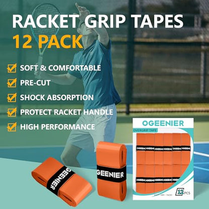 Tennis Racket Grip Tape, 3, 6, 12 Pack Tennis Overgrip Tape, Absorbent and Anti-Slip, Precut Soft Racquet Wrap Grips Tape for Pickleball Paddle/Badminton