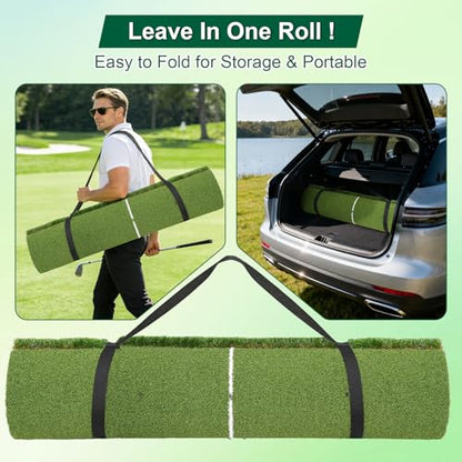 32mm Dual-Turf Golf Mat, 5x4FT Golf Hitting Mat with Standing Guide-Line, Golf Practice Mat for Outdoor & Indoor, Ideal Gifts for Men Dad/Husband/Golfers