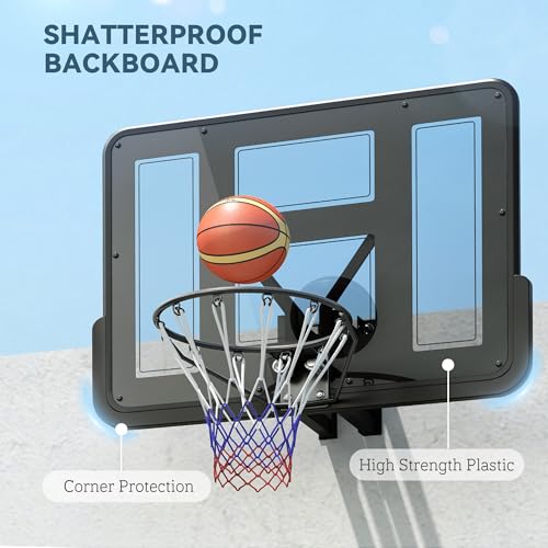 Soozier Wall Mounted Basketball Hoop, Reinforced Shatter Resistant 43" Backboard Basketball Goal Combo Kit with All Weather Net for Outdoor or Indoor Use