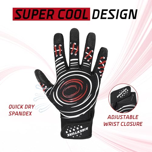 AIGEVTURE Baseball Bating Gloves Adult Youth Baseball Softball Batting Gloves Adult Kids Boys Girls - color: Black and Red, size: Kids X-Small
