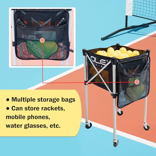 Pickleball Hopper Cart,Tennis Balls Hopper,Can Holds 180 Pickleballs or 210 Tennis Balls,Lightweight Ball Cart with Wheels,Pickle Ball Equipment,Ball Caddy for Training Travel