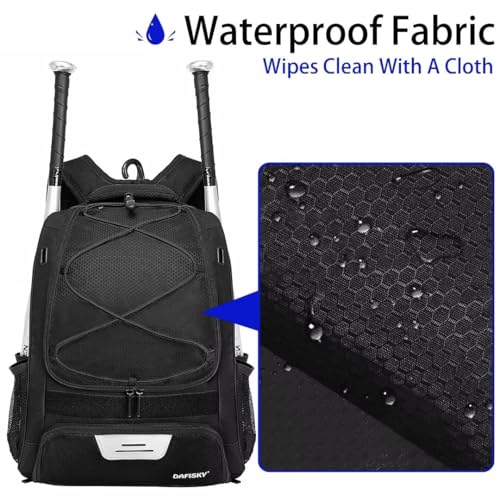 DAFISKY Baseball Bag Softball Backpack - Youth Adult T Ball Bat Equipment Bag with Bat Helmet Holders, Shoe Compartment - color: Black