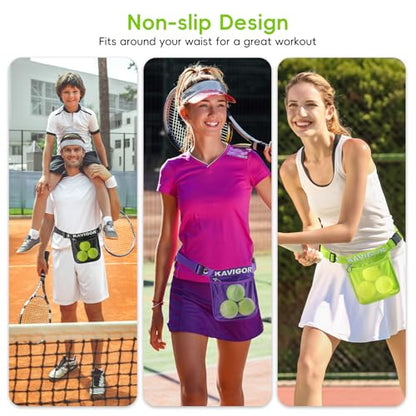 KAVIGOR Pickleball & Tennis Ball Holder Waist Pouch Holds 3-4 Balls, Multi-Functional Sports Belt Bag with Zipper Pocket and Carabiner - color: Green