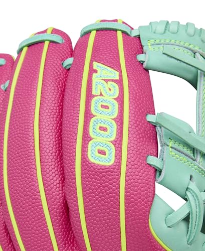 Wilson Spring 2026 A2000® Baseball Gloves - color: Flamingo / Seafoam / Optic Yellow, size: Infield: 11.5"