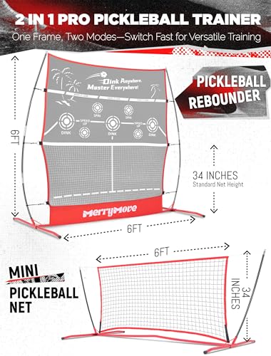 Pickleball Practice Rebounder: 2in1 Pickle Ball Equipment for Solo Practice, Rebounder Training with Targets, 6FT Mini Pickleball Net for Backyard, Driveway, and Garage