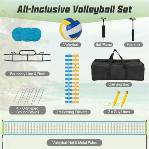CZBZ Heavy-Duty Volleyball Net Set with 3-Level Adjustable Poles, Anti-Sag Winch, Portable for Backyard Beach Park Games