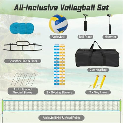 CZBZ Heavy-Duty Volleyball Net Set with 3-Level Adjustable Poles, Anti-Sag Winch, Portable for Backyard Beach Park Games