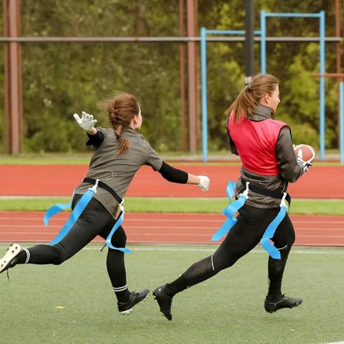 Junkin 6/8/10 Players Flag Football Sets Adjustable Football Belts and Flags for Youths Teens Kids Adults Players Sports Team - color: Sky Blue