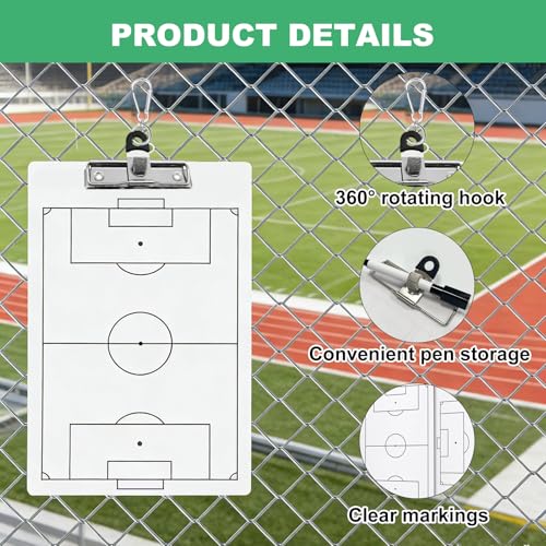 Soccer Coaching Board Clipboard, Double-Sided Dry Erase Tactical Strategy Board, 14 x 9 Inch Planning Whiteboard with Marker, Non-Magnetic Lineup Tool