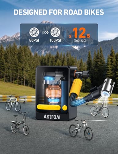 AstroAI L10 Mini Bike Pump,150PSI Air Pump for Car Tires with Tire Pressure Gauge,Tire Inflator Portable Air Compressor with LED Light,Tire Inflator for Cars,Bikes,Motorcycles,Balls,Car Accessories