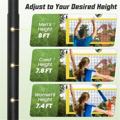 CZBZ Heavy-Duty Volleyball Net with 3-Level Adjustable Poles, Anti-Sag Winch & All-Inclusive Accessories for Backyard, Beach, Park - Yellow