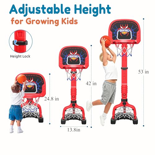 Toddler Basketball Hoop, Easy Score Baby Kids Basketball Hoop & Soccer Goal for Indoor Outdoor Play, Adjustable Height 2–4.4 ft, Birthday Gifts Spiderman Toys for Toddlers Age 1 2 3 4 5
