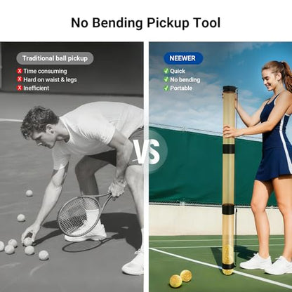 NEEWER Ball Retriever Tube Hopper for Tennis Balls & Pickleballs, Detachable Section No Bending Pickup Picker Upper Collector with Stopper & Shoulder Strap - style: TB02Z（3 section）