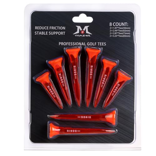 MAZEL Transparent Plastic Golf Tees 8 Pack,Enhanced Durability & Stability Plastic Tees with 5 Prongs,Minimize Friction and Side Spin - color: Deep Orange