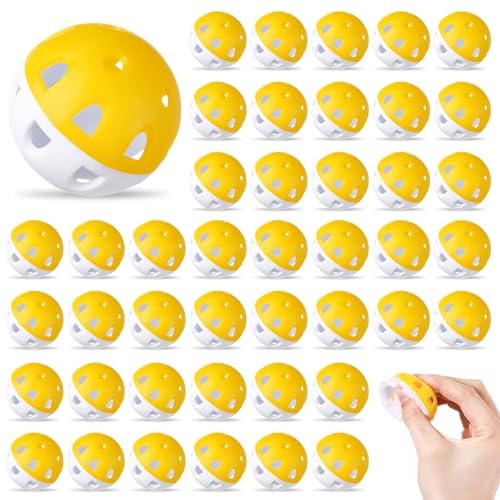 Junkin 50 Pack Practice Golf Balls Limited Flight Plastic Impact Golf Balls 1.65 Inch Hollow Soft Training Resistant EVA Foam Realistic Feel for Indoor Outdoor Swing Training - color: Yellow