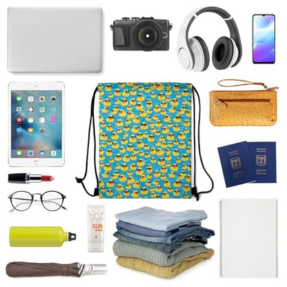 Drawstring Backpack Gym Sackpack Lightweight Waterproof String Bag for Sports Travel Yoga Beach Swimming, Men Women Unisex, Cute Rubber Yellow Ducks With Sunglasses Bags - color: Picture (505)