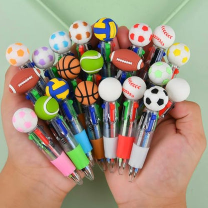 Oneshow 28 Pack-Sports Party Favors Mini Pens, Cool 4-in-1 Soccer Basketball Baseball Bulk Ballpoint Pen Set, Sports Goodie Bag Stuffers, Classroom Rewards Birthday Gifts (Sports-28PCS)