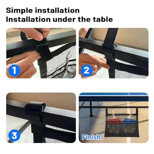Ping Pong Paddle Case with Mesh Storage Bag,Easy Install Under-Table Tennis Racket & Pickleball Paddles Holder,Quick-Mount Ping Pong Ball Holder with Secure Straps