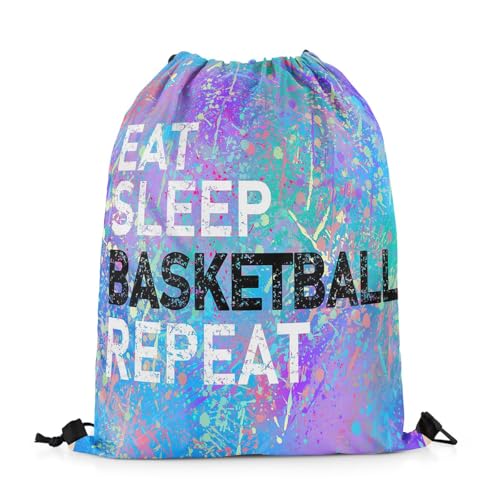 Castle Fairy Eat Sleep Basketball Repeat Drawstring Backpack,Camouflage Colorful Graffiti String Bag Shoulder Bags,Purple Blue Tie Dye Drawstring Bags for Picnic Gym Sport Travel - color: Purple 4