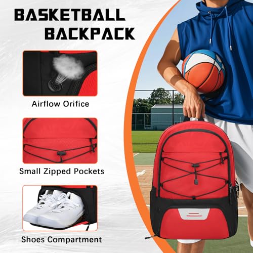 Goloni Soccer Backpack Bag with Separate Ball & Cleat Shoe Compartment,Sports Gym Backpack for Teen Girls Boys Men Women Kids - color: Red