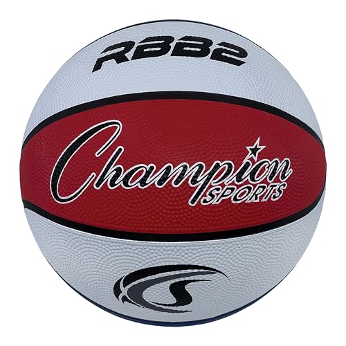 Champion Sports Rubber Basketballs – Durable Indoor & Outdoor Training & Recreational Game Balls, Multiple Sizes & Colors - color: Red/White/Blue, style: Junior (Size 5 - 27.5")