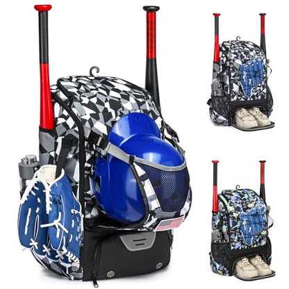 Softball Bag,Softball Bat Bag For Youth Adults,Baseball Bag with Fence Hook for TBall Bat & Equipment,Lightweight Baseball Bat Backpack with Shoe Compartment,Large Main Compartment for Helmet - color: Black camouflage