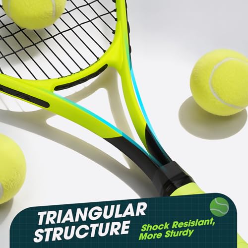 AboveGenius Neon Tennis Rackets 2 Pack for Adults- 27" Lightweight Aluminum Tennis Racquet Set with 3 Balls & Bag- Vibrant High-Visibility Matte Finish for Men Women Beginners - color: Yellow/Orange