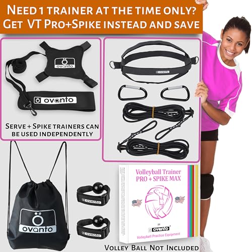 OVANTO Volleyball Training Equipment Aid – Solo Volleyball Equipment in 4 Styles to Serve, Spike, Set and Pass Like a Pro - Adjustable Volleyball Practice Equipment Gift for Beginners & Experts