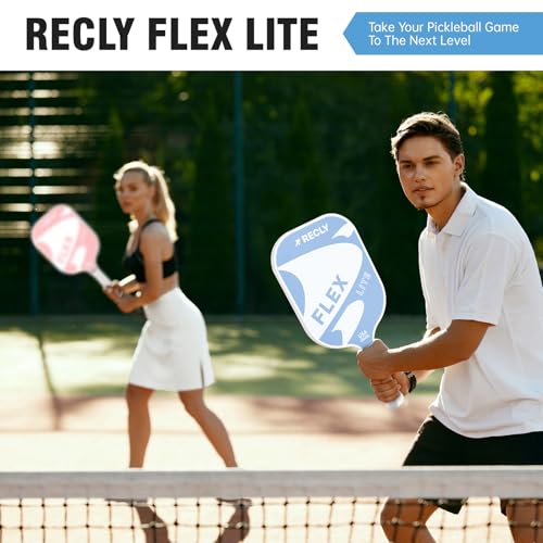 Recly Pickleball Paddles, Carbon Fiber Pickleball Paddle with UV Printed Finish & Sure-Grip Elongated Handle 14MM,USAPA Approved for Beginner and Professional Players - color: light blue