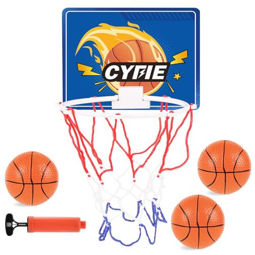 CYFIE Mini Basketball Hoop for Toddler Kids, Indoor Suction Cup Basketball Hoop with 3 Balls for Bath, Bedroom, Office Door, Fun Sports Toy for Boys Girls - color: Blue Basketball Hoop