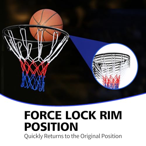 Basketball Rim Replacement Standard 18" Steel Rim Wall Mounted Basketball Goal Hoop with Net for Indoor Outdoor