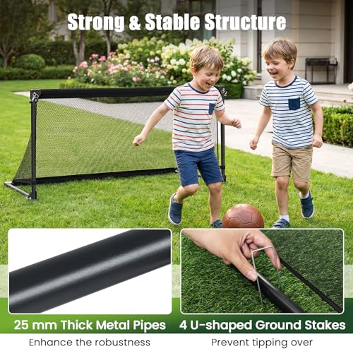 GYMAX Soccer Goal, Foldable Portable Soccer Training Net with Metal Frame, Ground Stakes, Easy Setup for Backyard Team Practice Play - style: M (4ft x 2ft)