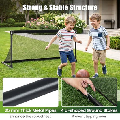 GYMAX Soccer Goal, Foldable Portable Soccer Training Net with Metal Frame, Ground Stakes, Easy Setup for Backyard Team Practice Play - style: M (4ft x 2ft)