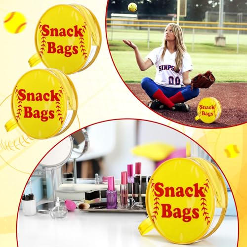 Reginary 12 Pcs Softball Snack Bags for Team Gifts Softball Goodie Clear Treat Candy Pouch Bags PVC Waterproof with Zipper Party Favors for Team Birthday Gifts Sport Supplies - style: Softball Snack Bag