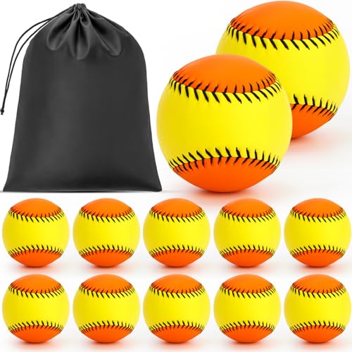 MiniInflat 12 Pack 12" 10" Softballs Practice Balls Leather Covered Youth Fastpitch Baseball Training for Tee Coach Pitch Batting Ball Practices and Training