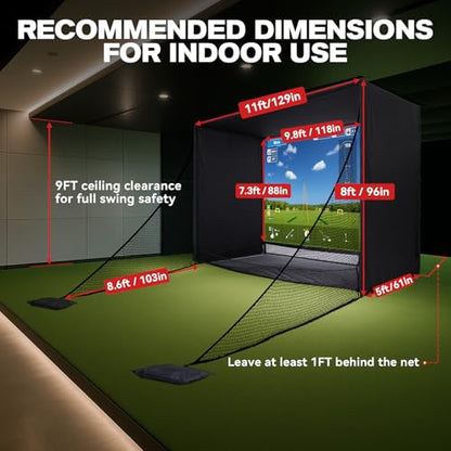 Zealfeel Golf Net, 10x7ft/8x8ft/11x8ft Golf Enclosure Net with Side Barriers/Auto-Ball Return, Low-Noise Target, Carry Bag, 4 Stakes, Hitting Practice Net for Backyard Driving Chipping Indoor Outdoor