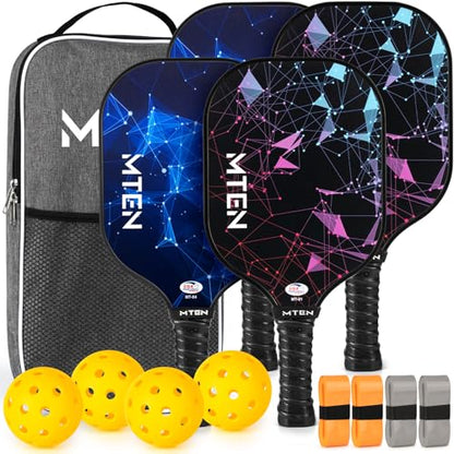 Pickleball Paddles Set of 2 or 4, or Single Paddle – USAPA Approved Fiberglass Surface Pickleball Rackets Set for Men & Women - color: Black&Blue*4