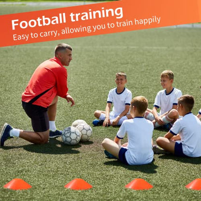 100 Pieces Soccer Cones with Strap Agility Disc Cones Soccer Training Cones Soccer Cones for Drills Orange Mark Disks for Challenge Football Basketball Skating Kids Games Outdoor Indoor 2 Straps
