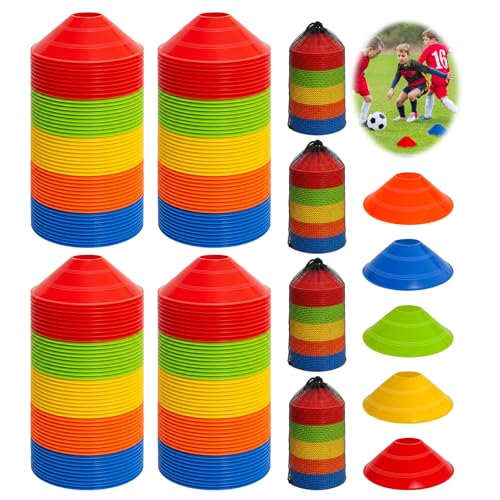 Soccer Cones for Sports Training with Mesh Carry Bag, Multi-Color Agility Disc Cones for Football Basketball Drills, 7.5 Inch Flexible Plastic Field Markers for Kids & Adults - color: 200 Pack
