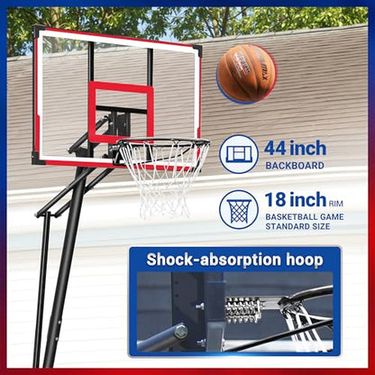 WIN.MAX Basketball Hoop Outdoor with 44 Inch Backboard and Larger Base, Portable Basketball Hoop Goal System 4.9FT-10FT Adjustable, for Youth/Adults in Backyard/Driveway (44" Backboard Red)