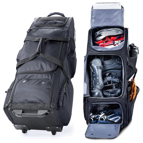 Large Rolling Baseball Catchers Gear Bag with Wheels, Softball Bag with Hard Backing for 4 Bats,Equipment Bag with Separate Shoe & Helmet Compartments, Youth Baseball Bag with 360° Spinner Wheels - color: Black, size: Style B - Heavy-Duty Rolling Base
