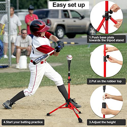 Baseball Tee Batting Tee Softball Tee Portable Travel Hitting Tee,Easy Adjustable Height,Stable Tripod Stand - color: Red Pro