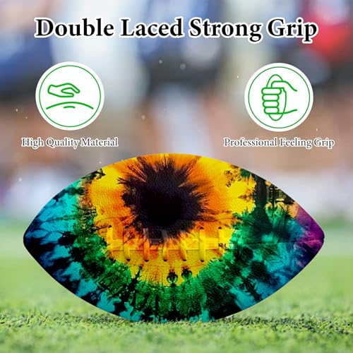 American Football, Official Size 11.9 x 7.3 Inch, Premium Composite Leather High-Grip Ball with Pro-Style Lacing, Unique Prints for Training, Games & Gifts - color: Rainbow Abstract