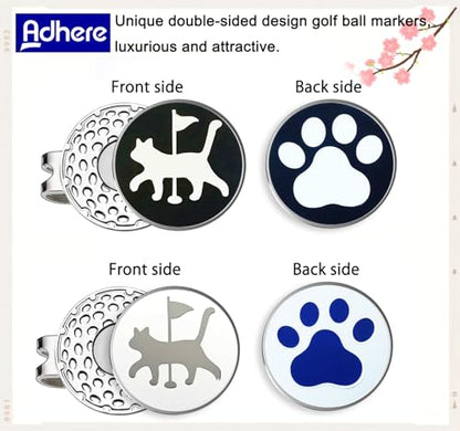 Adhere Golf Ball Markers Personlized Double Side Cute cat Logo Enamel with A Magnetic Hat Clips,A Premium Golf Gifts. - color: H-Walking Cat White+Black