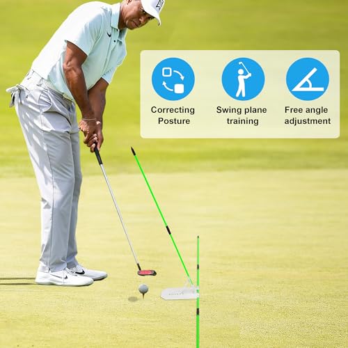 Golf Swing Plane Trainer - Alignment Stick Holder Set, Professional Golf Training Aids for Swing Path, Posture & Aiming, Golf Practice Accessories - color: Green