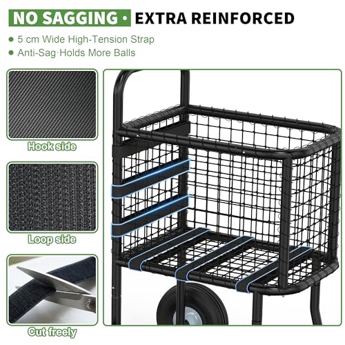 GARVIN Baseball Cart with Wheels – Heavy-Duty Powder-Coated Steel Frame, Holds 300+ Baseballs or 150 Softballs, 10.5" All-Terrain Wheels, Ball Transport Cart for Field & Training