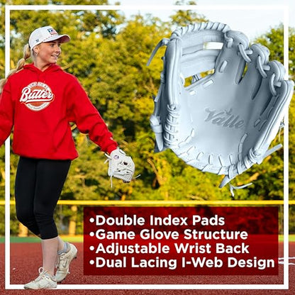 Valle Eagle 975S Strap-Back Infield Baseball Glove I Web – Sure Catch, Made with Soft Steer Hide Leather - Advanced Training & Practice Mitt for Youth, Boys & Girls – White, 9.75”