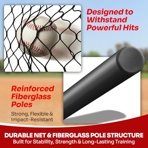 7×7FT Baseball Net with Batting Tee & Ball Caddy Holds 100+ Balls, Height Adjustable 27"-43" for All Players,Baseball & Softball Training Set for Hitting,Pitching,Included Carry Bag, 4 Ground Stakes