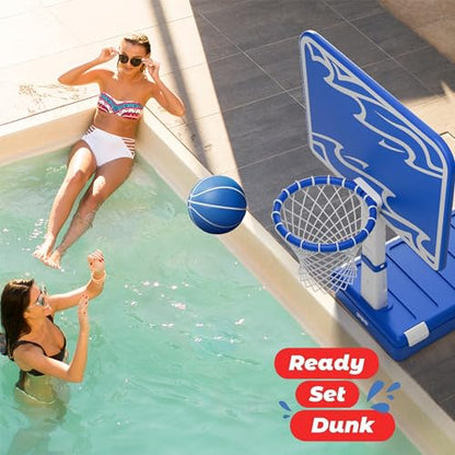 Play22 Pool Basketball Hoop Set - Large 33" Backboard, Adjustable Height Poolside Game with 7-Gal Water Bag in Base (58 lbs), Compact Storage, Durable for Sun & Pool Use, Includes 2 Balls & Pump